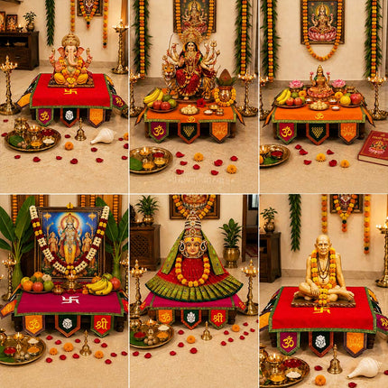 पूजासाठी लोटस वेलवेट आसन | दिवा, कलश आणि मूर्तीसाठी वेलवेट चौरंग कमल पवित्र कमळाचे फूल आसन कलश पूजेसाठी आदर्श, देव आणि देवींच्या स्थापनेसाठी (18×18 इंच) पारंपरिक पूजा चौकी