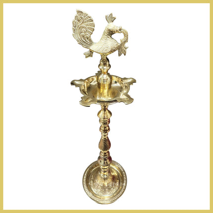 Brass Kerala Diya Samai Traditional Peacock Oil Lamp Mahabharat Samai Kutthu Vilakku Panchmahal Deepam Ideal for Home Temple, Pooja Room, Diwali & Festivals (30 inches)