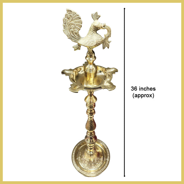 Brass Kerala Diya Samai Traditional Peacock Oil Lamp Mahabharat Samai Kutthu Vilak(36 inch)