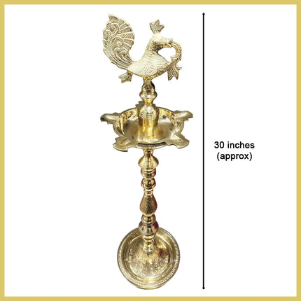 Brass Kerala Diya Samai Traditional Peacock Oil Lamp Mahabharat Samai Kutthu Vilakku Panchmahal Deepam Ideal for Home Temple, Pooja Room, Diwali & Festivals (30 inches)