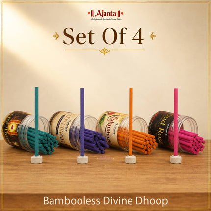 Set of 4 Bambooless Divine Dhoop Sticks Swami Darshan, Padmavati, Vighnaharta & Oud Rose | Premium Long-Lasting Fragrance for Puja, Meditation & Daily Worship