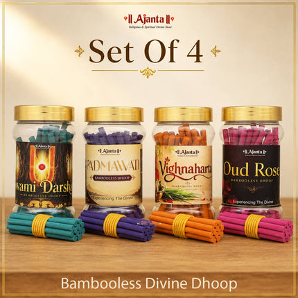 Set of 4 Bambooless Divine Dhoop Sticks Swami Darshan, Padmavati, Vighnaharta & Oud Rose | Premium Long-Lasting Fragrance for Puja, Meditation & Daily Worship