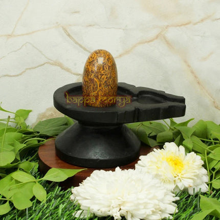 नैसर्गिक दगडाचे शिवलिंग (काळी जलधारी बेसह) - महादेव शिव लिंगम घरातील मंदिरासाठी (३ इंच)