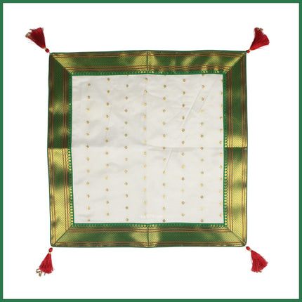 Chaurang Aasan Cover Traditional Decorative Pooja Chowki Cloth for Satyanarayan Puja, Vishnu Puja, and Shravan Navratri, Diwali & Margashirsha Puja Chaurang Aasan पारंपरिक पूजा चौकी सजावटीचे वस्त्र (चौरंग आसन) (20 × 20 inches)