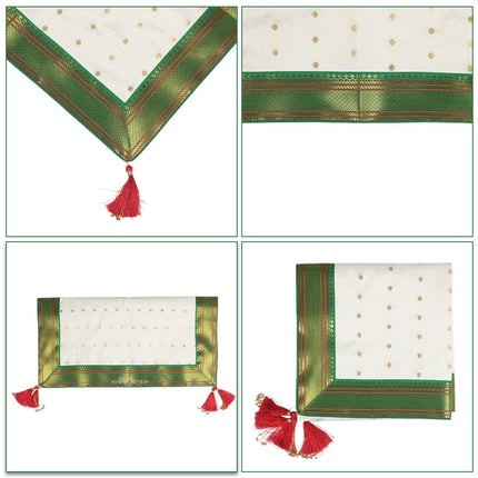 Chaurang Aasan Cover Traditional Decorative Pooja Chowki Cloth for Satyanarayan Puja, Vishnu Puja, and Shravan Navratri, Diwali & Margashirsha Puja Chaurang Aasan पारंपरिक पूजा चौकी सजावटीचे वस्त्र (चौरंग आसन) (20 × 20 inches)