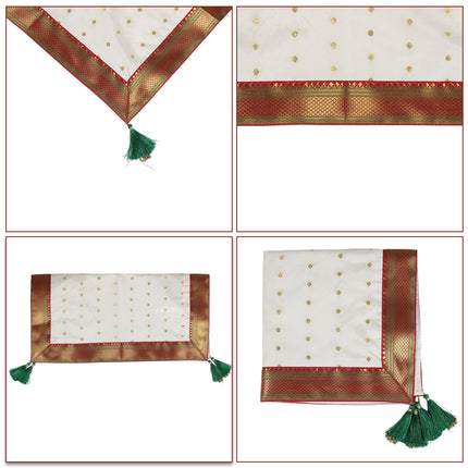 Chaurang Aasan Cover Traditional Decorative Pooja Chowki Cloth for Satyanarayan Puja, Vishnu Puja, and Shravan Navratri, Diwali & Margashirsha Puja Chaurang Aasan पारंपरिक पूजा चौकी सजावटीचे वस्त्र (चौरंग आसन) (20 × 20 inches)
