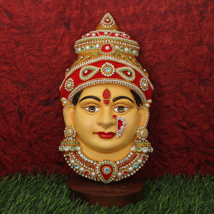 Padmalaxmi Devi Face (Big )for Puja | Traditional Goddess Poshak Mukhovta with Stone Work | Temple Style Decoration for Lakshmi, Ambabai, Durga | Home Mandir Pooja  (9 inch Devi Face)