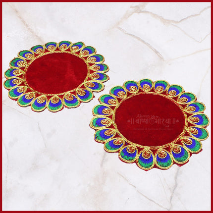 Traditional  Velvet Pooja Asan for Idols & Deities |Velvet Designer Aasan For Mandir Temple Home Office Base Chowki  Decorative Mandir Seat Decorative Mat for Mandir, Navratri, Margashirsha Puja Guruvar Vratam Puja (5 x5 inch  Aasan)