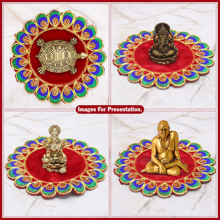 Traditional  Velvet Pooja Asan for Idols & Deities |Velvet Designer Aasan For Mandir Temple Home Office Base Chowki  Decorative Mandir Seat Decorative Mat for Mandir, Navratri, Margashirsha Puja Guruvar Vratam Puja (5 x5 inch  Aasan)