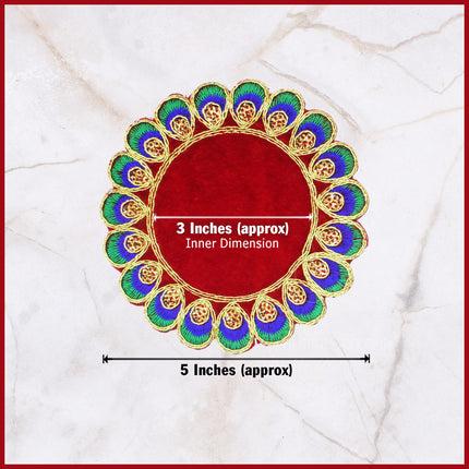 Traditional  Velvet Pooja Asan for Idols & Deities |Velvet Designer Aasan For Mandir Temple Home Office Base Chowki  Decorative Mandir Seat Decorative Mat for Mandir, Navratri, Margashirsha Puja Guruvar Vratam Puja (5 x5 inch  Aasan)