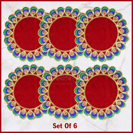 Traditional  Velvet Pooja Asan for Idols & Deities |Velvet Designer Aasan For Mandir Temple Home Office Base Chowki  Decorative Mandir Seat Decorative Mat for Mandir, Navratri, Margashirsha Puja Guruvar Vratam Puja (5 x5 inch  Aasan)