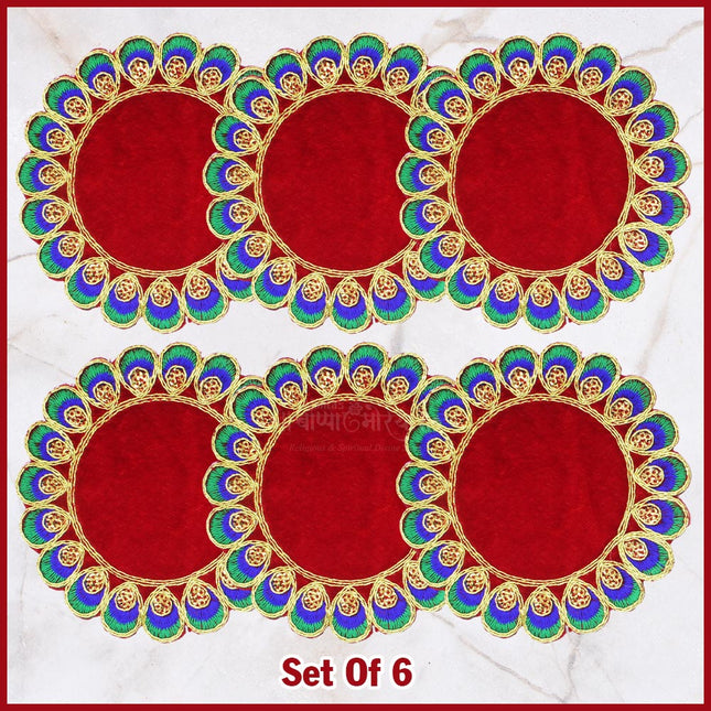 Traditional  Velvet Pooja Asan for Idols & Deities |Velvet Designer Aasan For Mandir Temple Home Office Base Chowki  Decorative Mandir Seat Decorative Mat for Mandir, Navratri, Margashirsha Puja Guruvar Vratam Puja (5 x5 inch  Aasan)