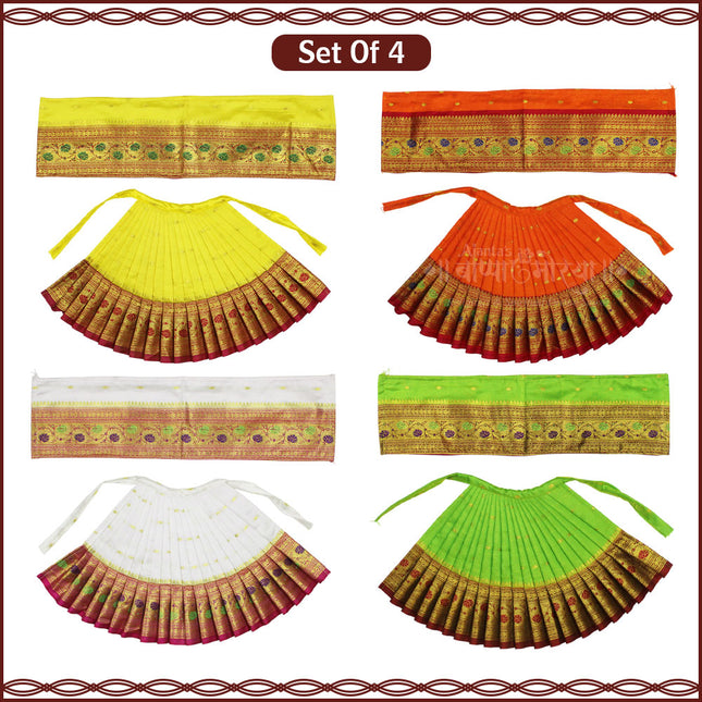 Maharani Devi Dress & Margashirsha Varalaxmi Devi Face | Traditional Mata Poshak for Mahalaxmi / Varalakshmi Pooja | Maharani Style Decorative Poshak for Home Temple & Festivals (Set Of 4) (9 Inch Poshak)