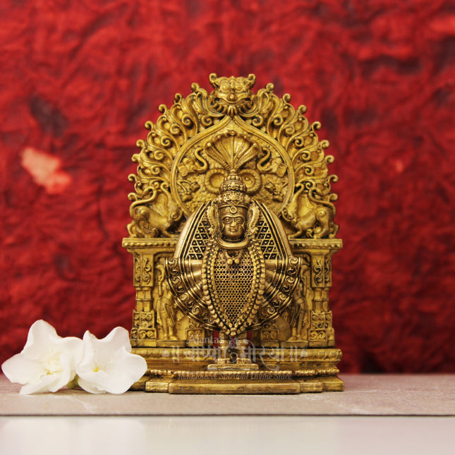 Shree Kolhapurchi Mahalaxmi Devi | Ambabai Karveer Shakti Pith Idol in Brass with Ornate Prabhavali( 3 Inch Height Size )