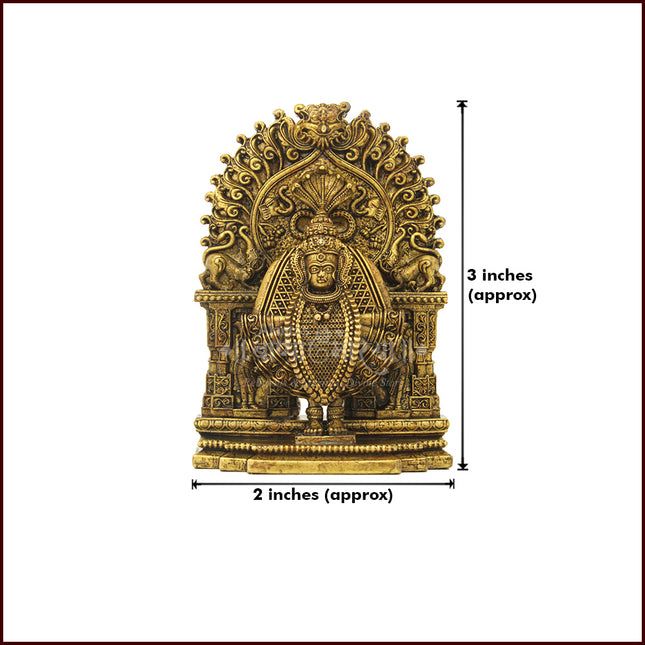 Shree Kolhapurchi Mahalaxmi Devi | Ambabai Karveer Shakti Pith Idol in Brass with Ornate Prabhavali( 3 Inch Height Size )