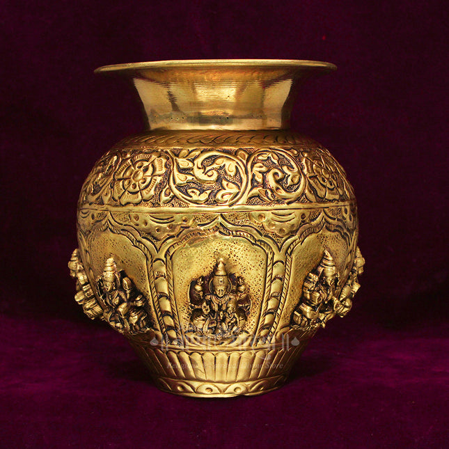 Ashtalakshmi Brass Kalash – 5.5 Inch Traditional Pooja Kalash with Intricate Carvings | Decorative Brass Pot for Puja, Temple & Festive Rituals