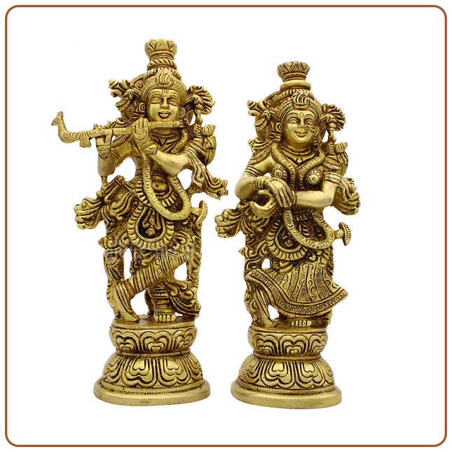 Brass Radha Krishna Murti – Vrindavan  Radha Krishna Flute Couple – Traditional Handcrafted Home Accent