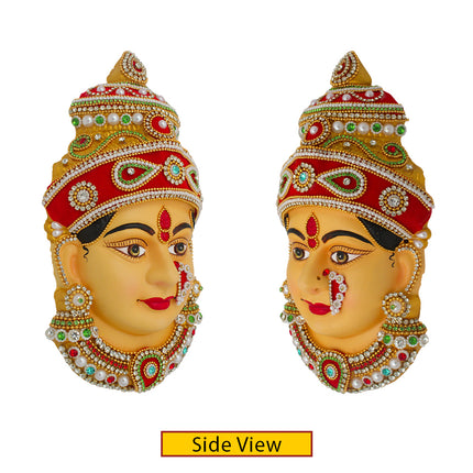 Padmalaxmi Devi Face (Big )for Puja | Traditional Goddess Poshak Mukhovta with Stone Work | Temple Style Decoration for Lakshmi, Ambabai, Durga | Home Mandir Pooja  (9 inch Devi Face)