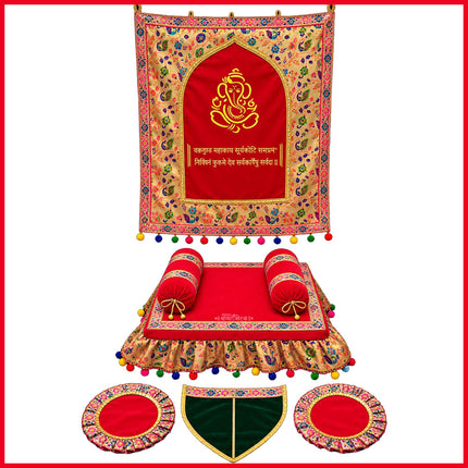 Vakratunda Red Velvet Ganesha Backdrop Setup Ecofriendly Ready to Use  Premium Traditional Ganpati Makar & Pooja Decoration Set for Ganesh Sthapana, Navratri, Varalakshmi, Diwali & Home Mandir