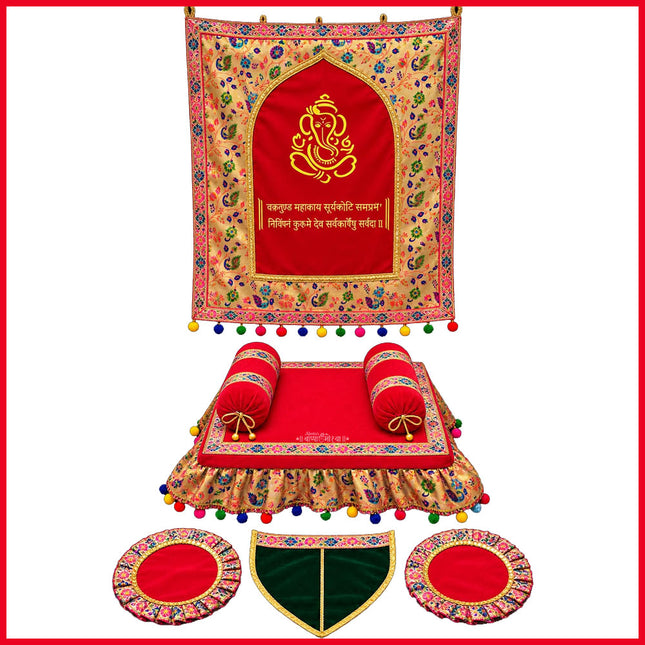 Vakratunda Red Velvet Ganesha Backdrop Setup Ecofriendly Ready to Use  Premium Traditional Ganpati Makar & Pooja Decoration Set for Ganesh Sthapana, Navratri, Varalakshmi, Diwali & Home Mandir