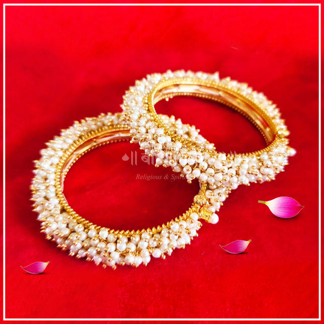 Elegant Gold Pearl Bangles Set (2x4) – Mahalaxmi Devi Bangles for Idol | Bridal Wedding Shringar Temple JewelleryTraditional Ethnic Bridal Jewelry