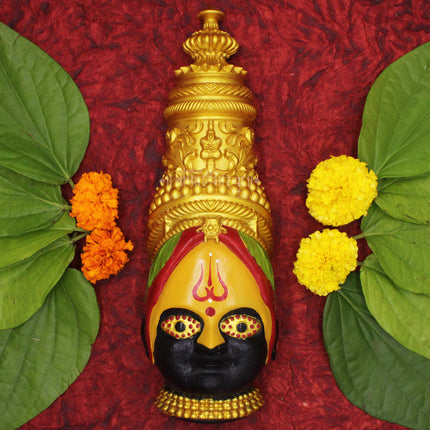 Traditional Aai Tuljabhavani Devi Sacred Face | Handcrafted Fiber Mukhota with Fine Artistic Work |  Tuljapur Shaktipeeth Tuljabhavani Devi Face | Exclusive Premium Polyfiber Handmade Mukhavata | Divine Devi Roop for Home Mandir & Puja Rituals (11.5 Inch)