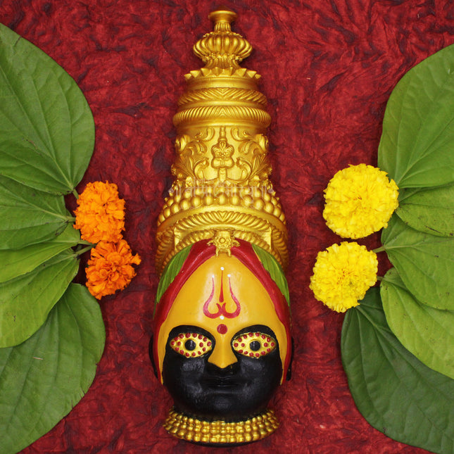 Traditional Aai Tuljabhavani Devi Sacred Face | Handcrafted Fiber Mukhota with Fine Artistic Work |  Tuljapur Shaktipeeth Tuljabhavani Devi Face | Exclusive Premium Polyfiber Handmade Mukhavata | Divine Devi Roop for Home Mandir & Puja Rituals (11.5 Inch)