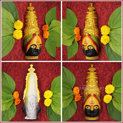 Traditional Aai Tuljabhavani Devi Sacred Face | Handcrafted Fiber Mukhota with Fine Artistic Work |  Tuljapur Shaktipeeth Tuljabhavani Devi Face | Exclusive Premium Polyfiber Handmade Mukhavata | Divine Devi Roop for Home Mandir & Puja Rituals (11.5 Inch)
