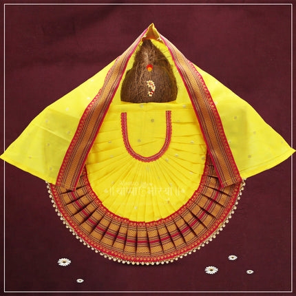 Rajnandani Kolhapuri Mahalaxmi Devi Dress | Traditional Goddess Dress Poshak for Lakshmi Durga Ambabai Kalash Sthapana Margashirsh Puja | Navratri Traditional Dress Poshak-(12 Inch Poshak,Yellow)
