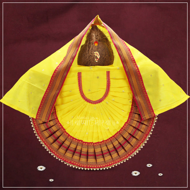 Rajnandani Kolhapuri Mahalaxmi Devi Dress | Traditional Goddess Dress Poshak for Lakshmi Durga Ambabai Kalash Sthapana Margashirsh Puja | Navratri Traditional Dress Poshak-(12 Inch Poshak,Yellow)