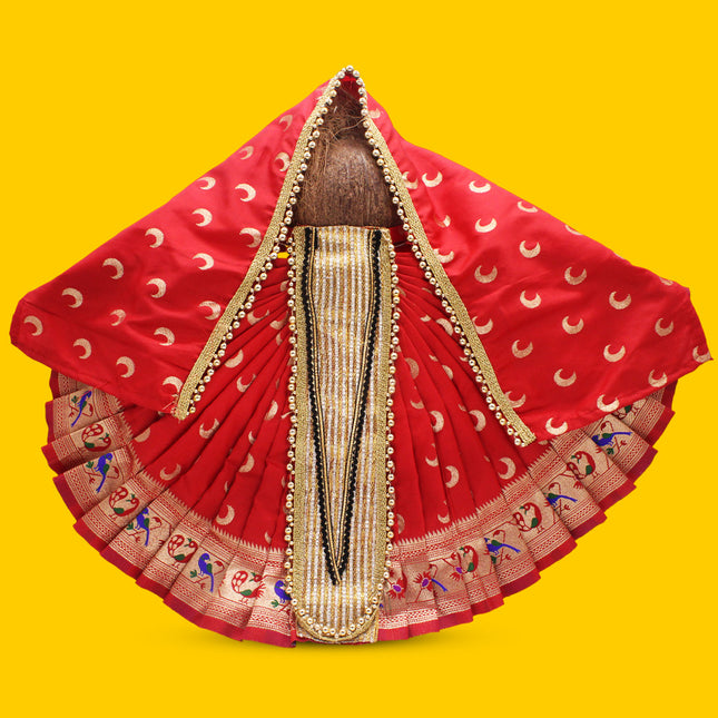 Karveer Nivasini Mahalaxmi Devi Dress – Traditional Kolhapur Ambabai Poshak for Goddess Idol | Puja, Kalash Sthapana, Margashirsh Navratri & Guruvar Vratam Attire for Devi Maa (12 Inch Poshak)