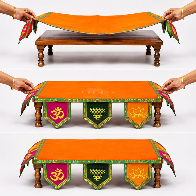 Velvet Chaurang Aasan (चौरंग आसन) | Puja Chowki Cloth for Navratri, Diwali, Kalash Sthapana & Daily Worship (20 × 20 inches)
