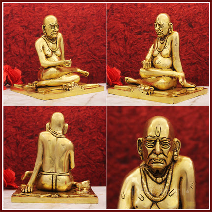 Swami Samarth  Akkalkot Bhramandnayak Brass Statue | Handcrafted by Indian Artisans | Decorative Spiritual Murti for Home Temple & Festive Gift Use (4 Inch )