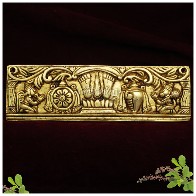 Shankh Naman Chakra Plate for Main Door – Vastu Rectification Pooja Plate Brass Shankh Chakra Namah Showpiece  Shankha Chakra Tilak  Shankha Gada Padma Padmanabha Swami Vishnu | Home Decor | Golden-Brown