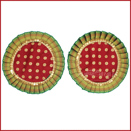 Paithani Samai Kalash Asan 9 Inch | Traditional Maharashtrian Pooja Mat for Samai, Diya & Kalash Sthapana (9 inches Diameter) (Set of 2)