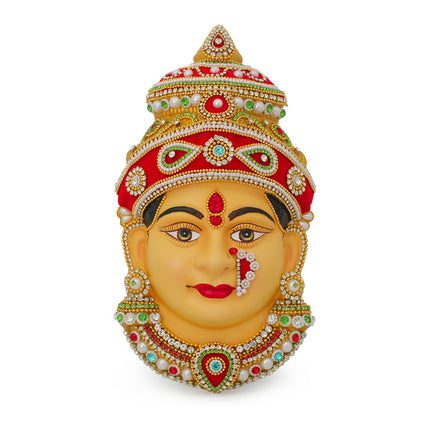 Padmalaxmi Devi Face (Big )for Puja | Traditional Goddess Poshak Mukhovta with Stone Work | Temple Style Decoration for Lakshmi, Ambabai, Durga | Home Mandir Pooja  (9 inch Devi Face)