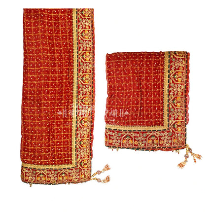 Devi Sati Mata Ki Chunri(2 Metres, Big, Red, Net Cloth) Chaitra Navratri Devi Sthapana Puja Mata Ki Chowki, Devi Sthapana Chunari, Durga Maa Chunni for Mata Ki Chowki, Navaratri of Pooja Room Wedding Rituals And Dulhan Multipurpose Use