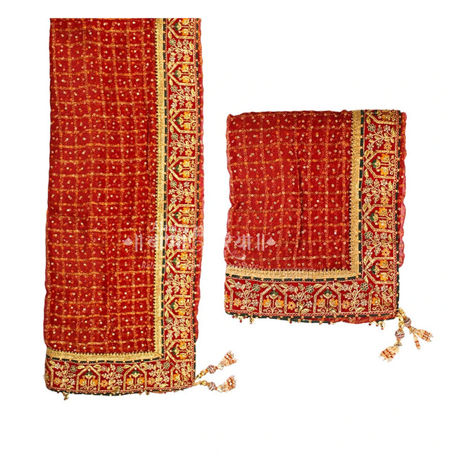 Devi Sati Mata Ki Chunri(2 Metres, Big, Red, Net Cloth) Chaitra Navratri Devi Sthapana Puja Mata Ki Chowki, Devi Sthapana Chunari, Durga Maa Chunni for Mata Ki Chowki, Navaratri of Pooja Room Wedding Rituals And Dulhan Multipurpose Use