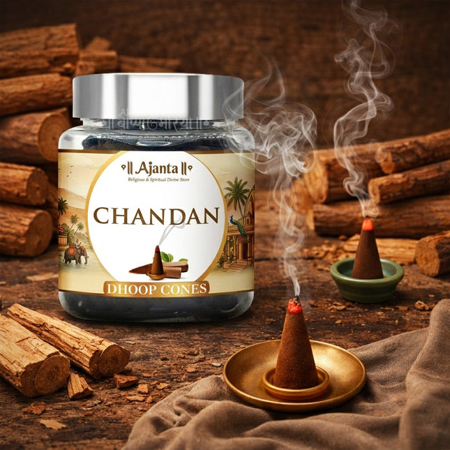 Premium Chandan Dhoop Cones – Natural Sandalwood Fragrance for Pooja, Meditation & Home Temple – Long Lasting Aroma