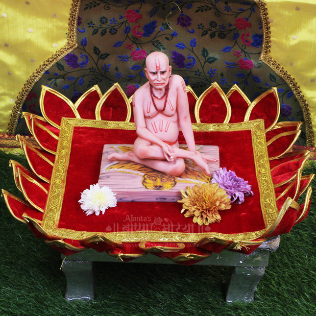Lotus Shape Velvet Chaurang Aasan चौरंग आसन For Puja  ( 12×18 Inch )