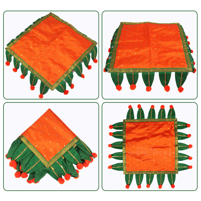 Premium Paithani Chaurang Aasan Cover With Paan  Traditional Decorative Pooja Chowki Cloth for Navratri, Diwali & Margashirsha Puja  Chaurang Aasan (चौरंग आसन)  (20 × 20 inches)