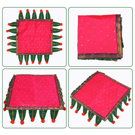 Paithani Chaurang Aasan Cover for Pooja Chowki  Traditional Temple Cloth for Navratri Diwali Kalash Sthapana & daily worship(चौरंग आसन) (20 × 20 inches)