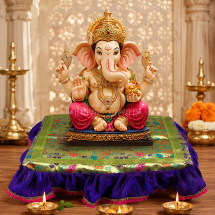 Chaurang Asan (चौरंग आसन) , धार्मिक विधी, देवपूजा आणि मूर्ती स्थापनेसाठी Traditional पूजा चौरंग आसन for Mandir & धार्मिक कार्य Handcrafted Chaurang Asan for Puja,मार्गशीर्ष गुरुवार व नवरात्रीसाठी विशेष  Kalash & Murti Sthapana (20×20 inch )