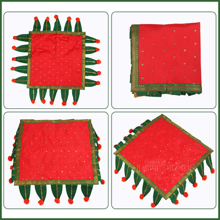 Paithani Chaurang Aasan Cover With Paan Traditional Decorative Pooja Chowki Cloth for Navratri, Diwali & Margashirsha Puja Chaurang Aasan (चौरंग आसन) (20 × 20 inches)
