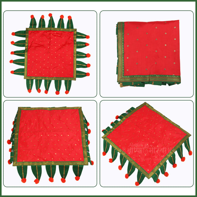 Paithani Chaurang Aasan Cover With Paan Traditional Decorative Pooja Chowki Cloth for Navratri, Diwali & Margashirsha Puja Chaurang Aasan (चौरंग आसन) (20 × 20 inches)