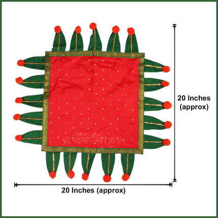 Paithani Chaurang Aasan Cover With Paan Traditional Decorative Pooja Chowki Cloth for Navratri, Diwali & Margashirsha Puja Chaurang Aasan (चौरंग आसन) (20 × 20 inches)