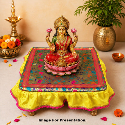 Chaurang Chowki Cloth Cover (20x20 Inch) Khan Silk for Ganpati, Durga Puja & Kalash Sthapana Margashirsha Pooja (चौरंग आसन) for Puja Traditional Religious Chowki
