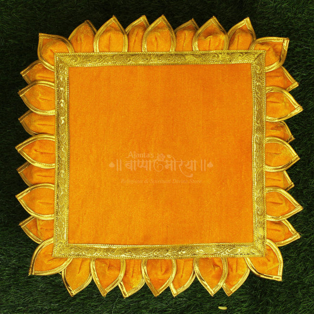 Velvet Chaurang Aasan चौरंग आसन for Diya, Kalash & Idol Kamal Holy Lotus Flower Asan Ideal for Kalash Pooja God and Godesses Sthapna (18×18 Inch )