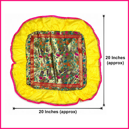 Chaurang Chowki Cloth Cover (20x20 Inch) Khan Silk for Ganpati, Durga Puja & Kalash Sthapana Margashirsha Pooja (चौरंग आसन) for Puja Traditional Religious Chowki