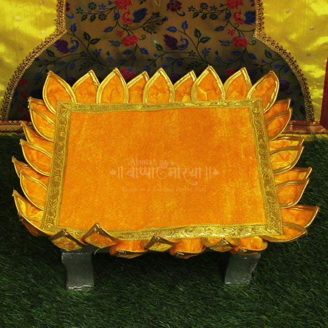 Velvet Chaurang Aasan चौरंग आसन for Diya, Kalash & Idol Kamal Holy Lotus Flower Asan Ideal for Kalash Pooja God and Godesses Sthapna (18×18 Inch )